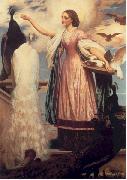 Lord Frederic Leighton A Girl Feeding Peacocks oil painting